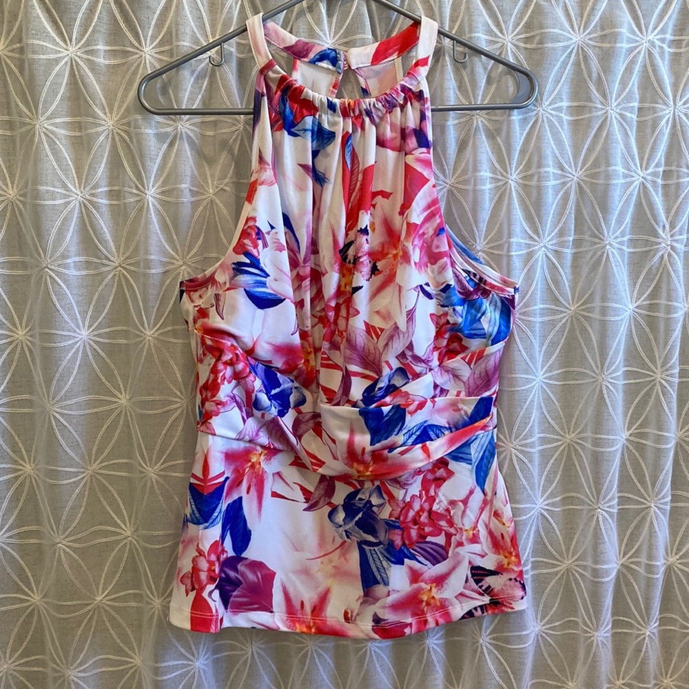 VENUS Floral Print Tank Top - Pink and Blue